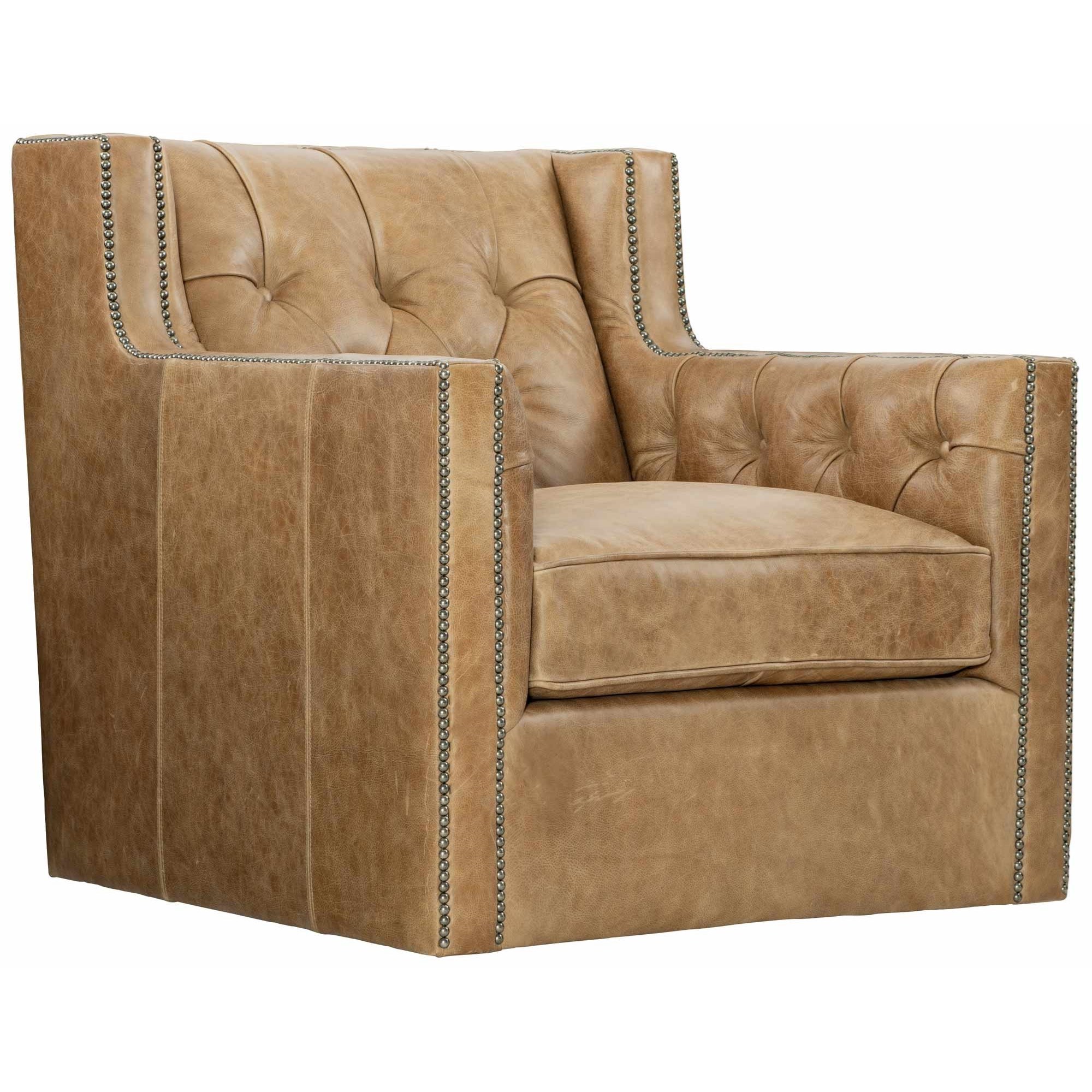 Candace Leather Swivel Chair with Nail Head Trim
